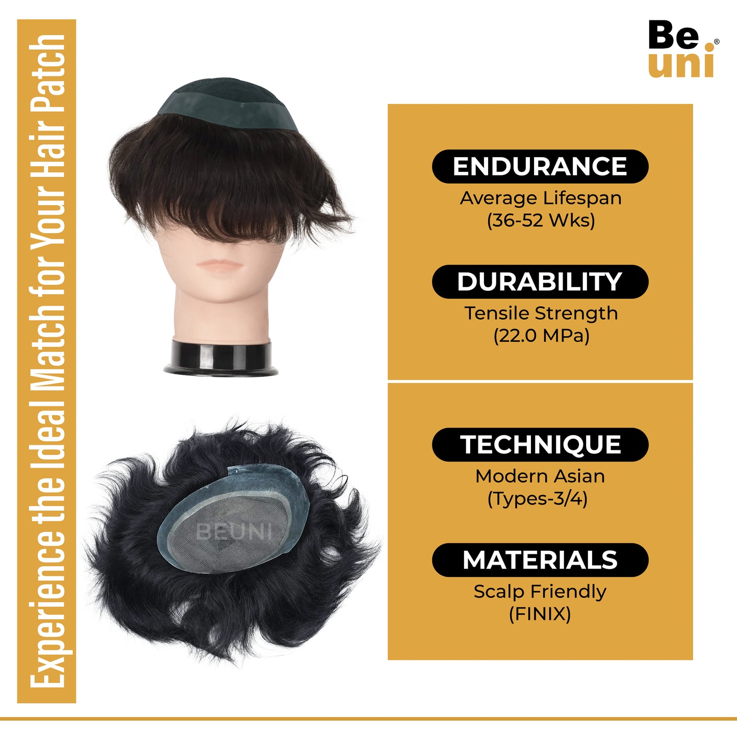 Beuni Australian Miraj Hair Patch Transparent Poly PU Front and Border, Natural Front Hairline Skin Base for Real Looking Scalp Undetectable Toupee Hair Wig for Men (Black)