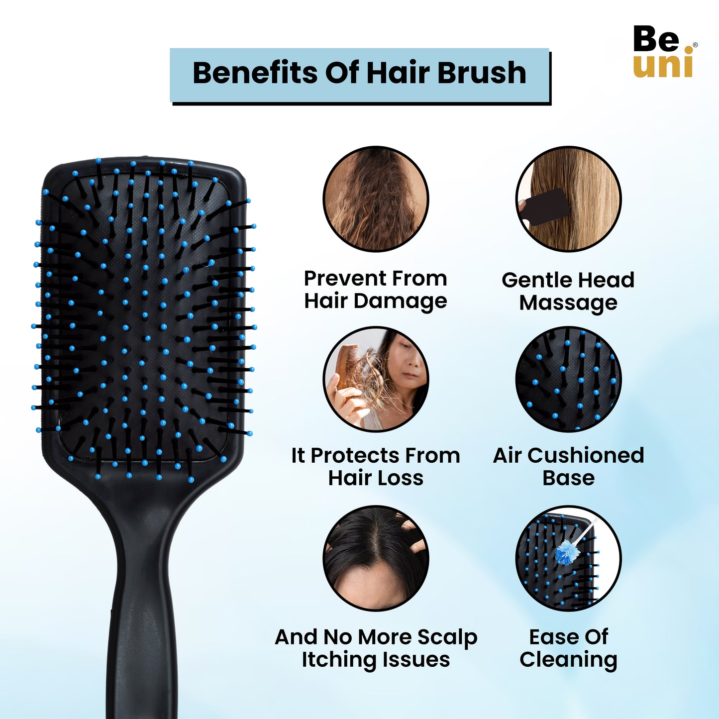 Beuni Premium Paddle Hair Brush for Men & Women | Comb Brush Black (Pack of 1)
