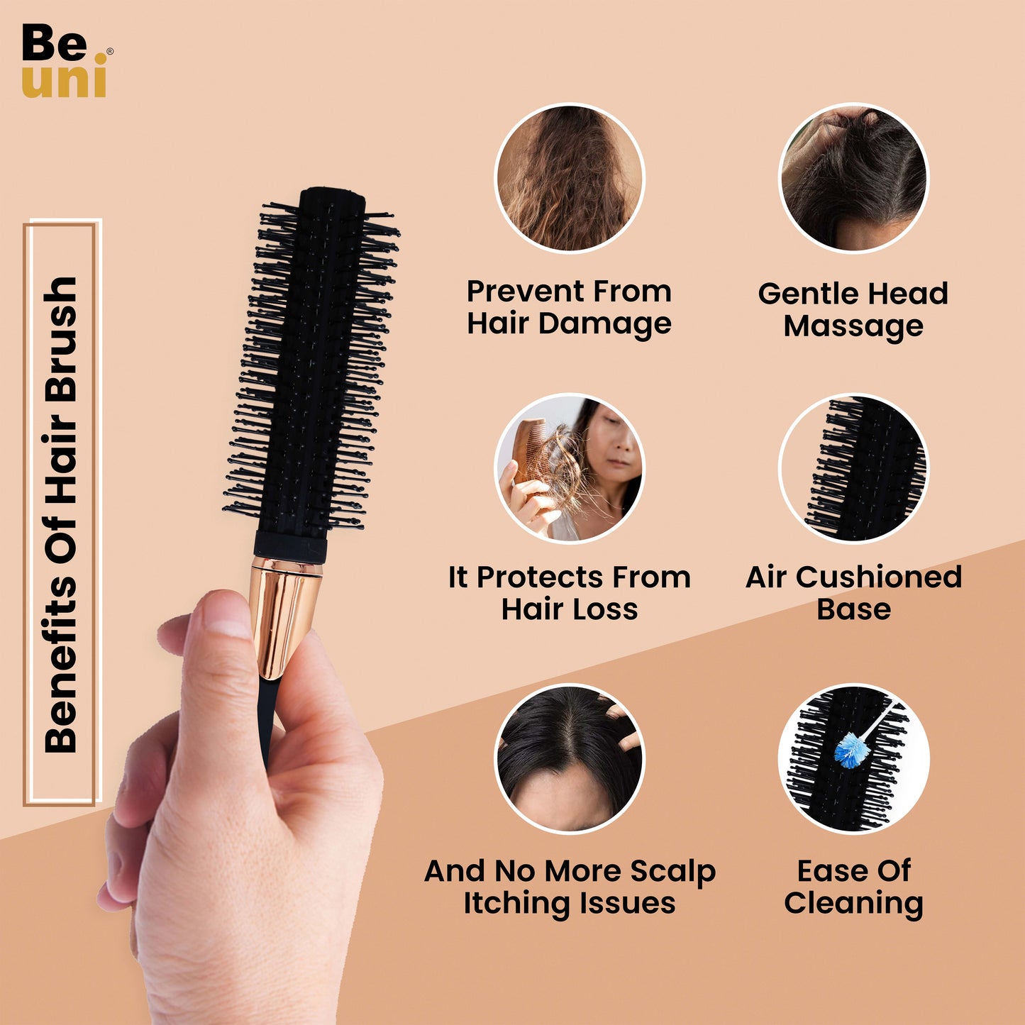 (Roller Brush) Beuni Professional Perfect Hair Brush for Men, Women and Kids, Detangler for All Hair Types with Soft Bristles