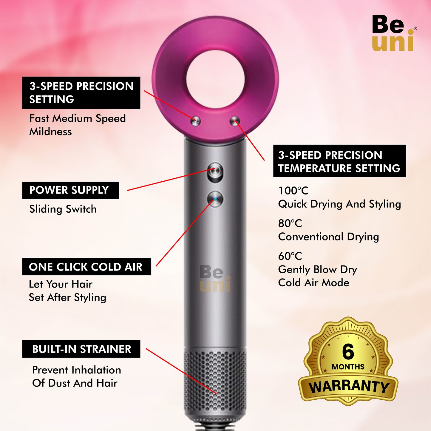 Beuni Supersonic Hair Dryer – Precision Styling with Japanese Motor Power & Sleek Magnetic Attachments