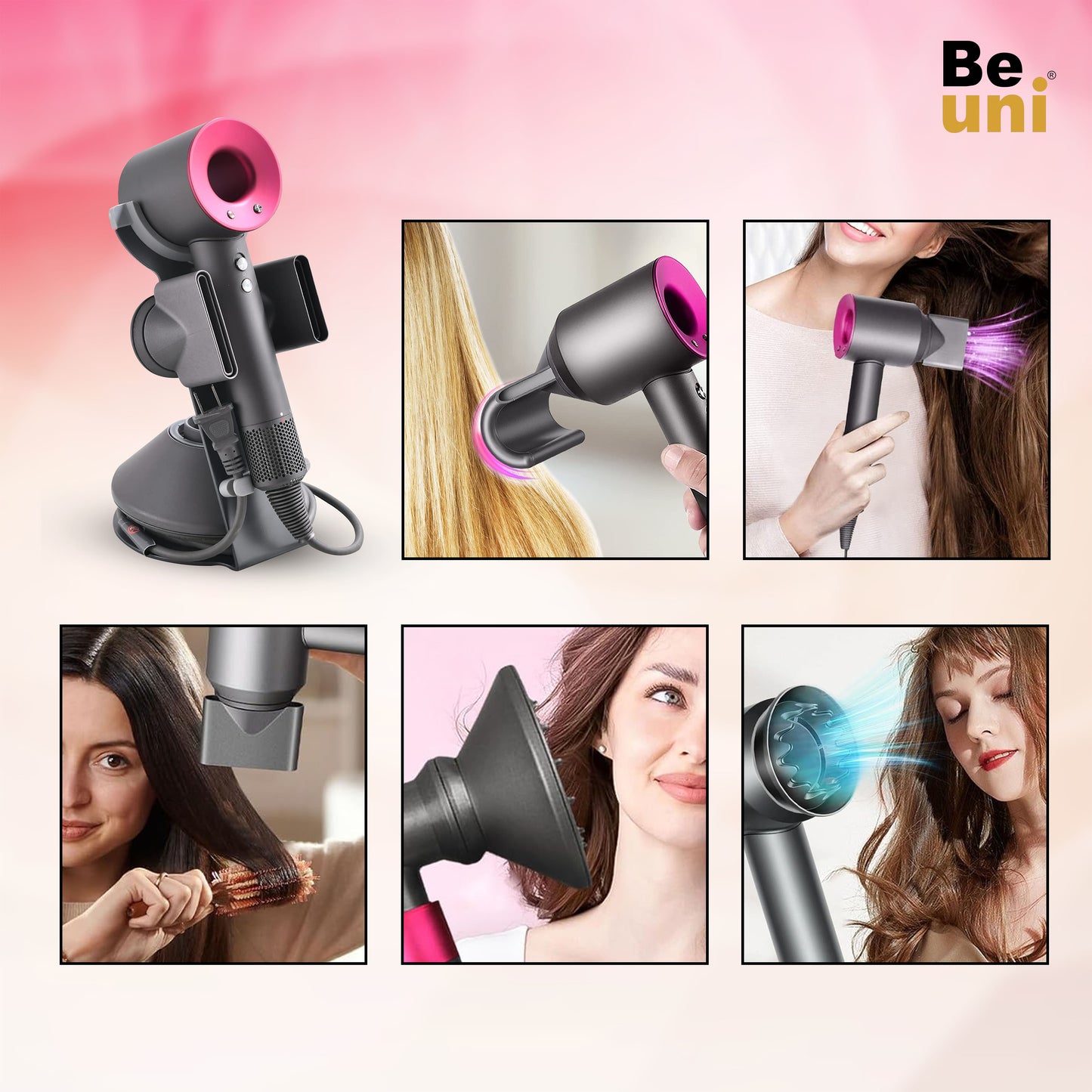 Beuni Supersonic Hair Dryer (Extra Attachments)– Full Styling Kit with High-Speed Motor and 5 Magnetic Attachments