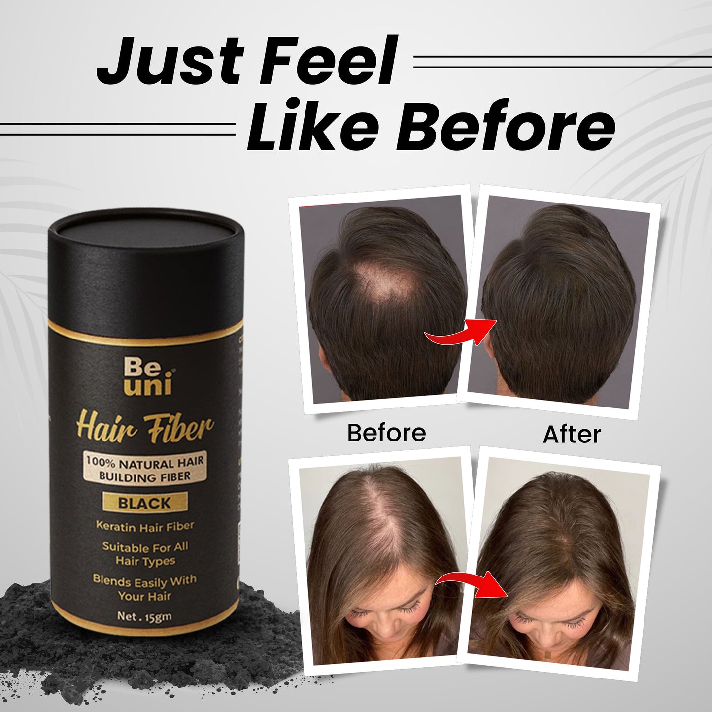 Beuni Hair Fibers for Women & Men (Black - 15Gm)