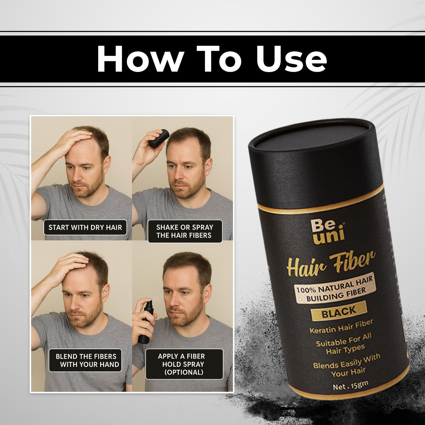 Beuni Hair Fibers for Women & Men (Black - 15Gm)