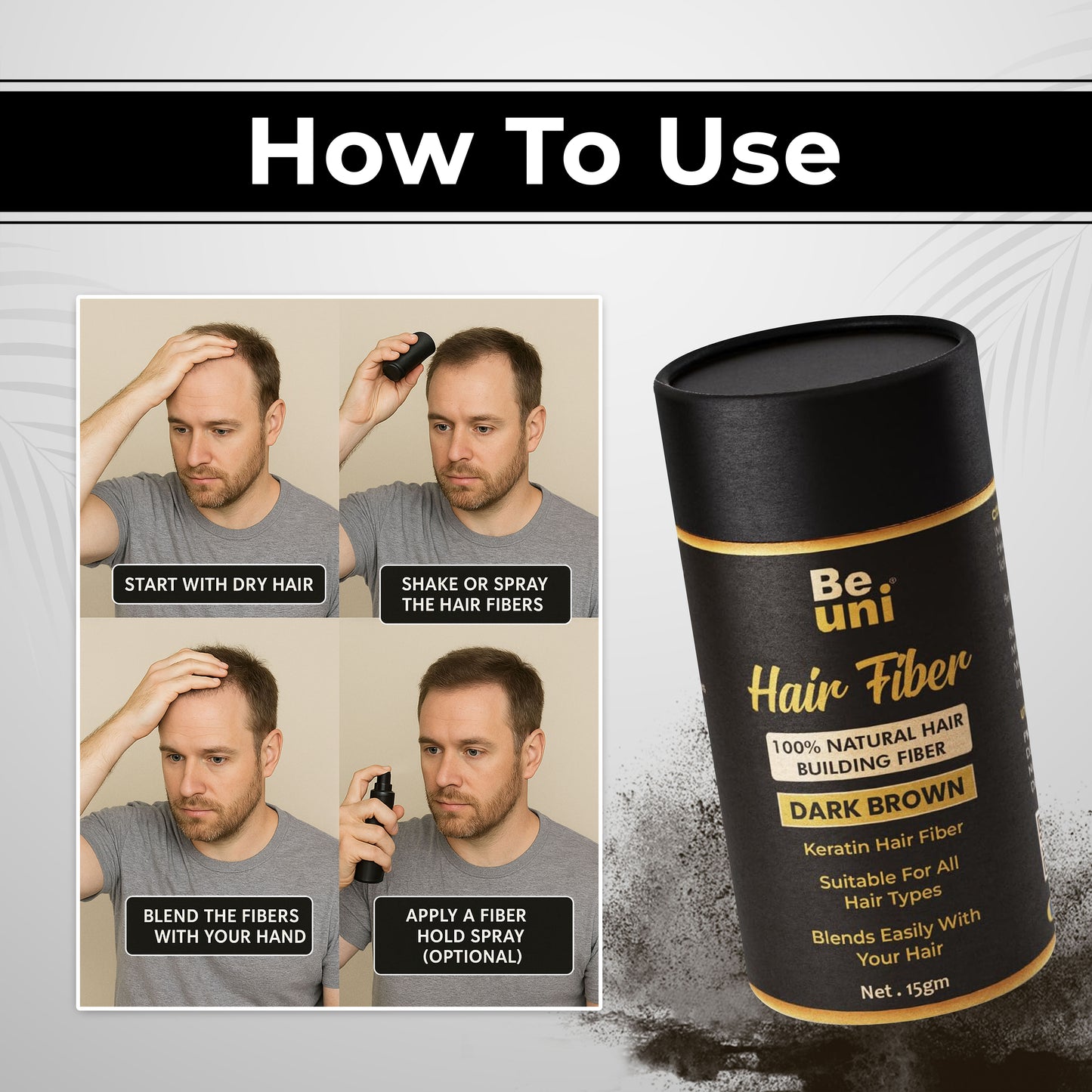 Beuni Hair Fibers for Women & Men (Dark Brown- 15 gm)