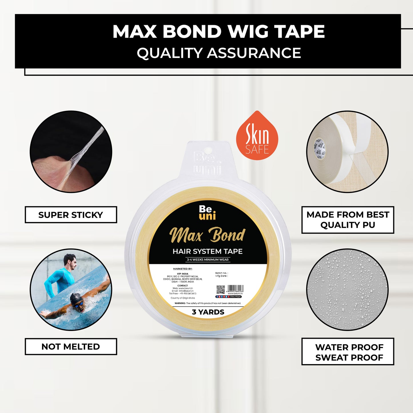 Premium Max Bond Double Sided Transparent Ultra Hold Patch Wig Tape(1″ x 3 YD ROLL)