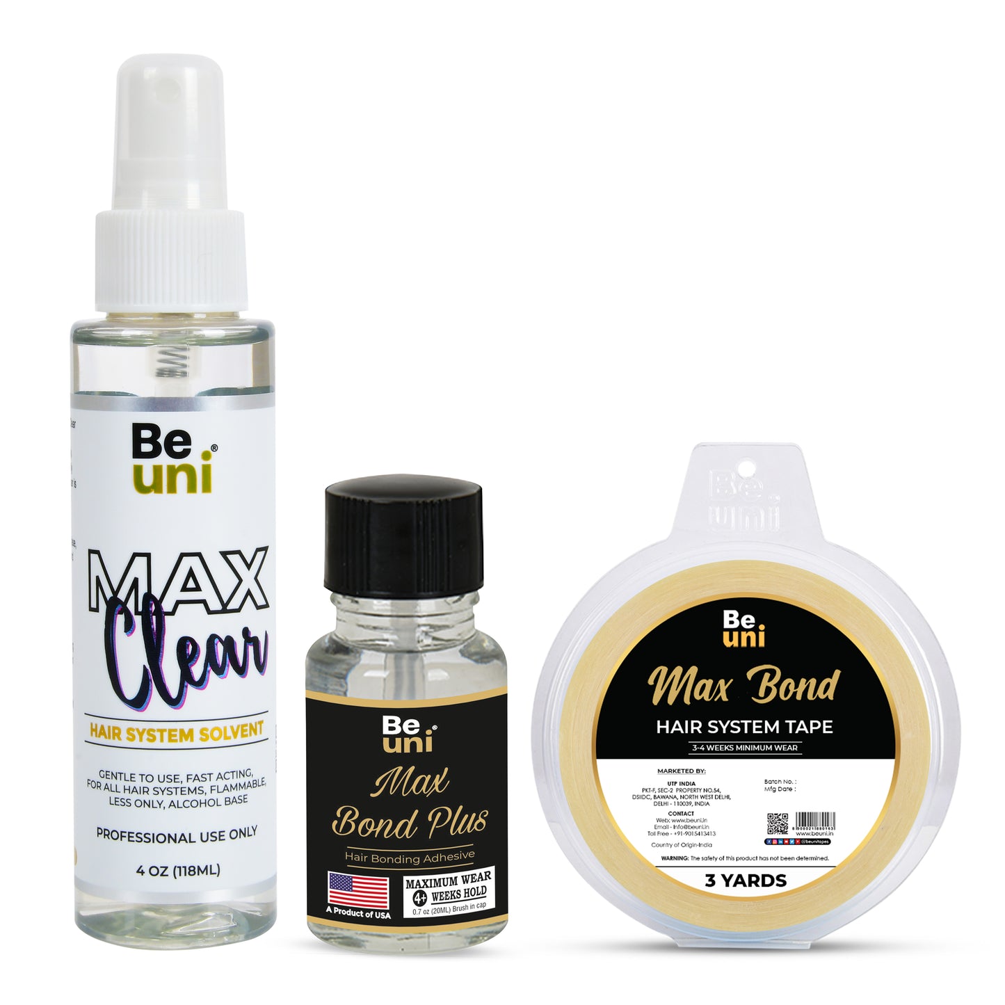 Max bond plus Glue(20ml) + Max clear (118ml) + Max Bond Strong Tape (3yd)- Combo pack