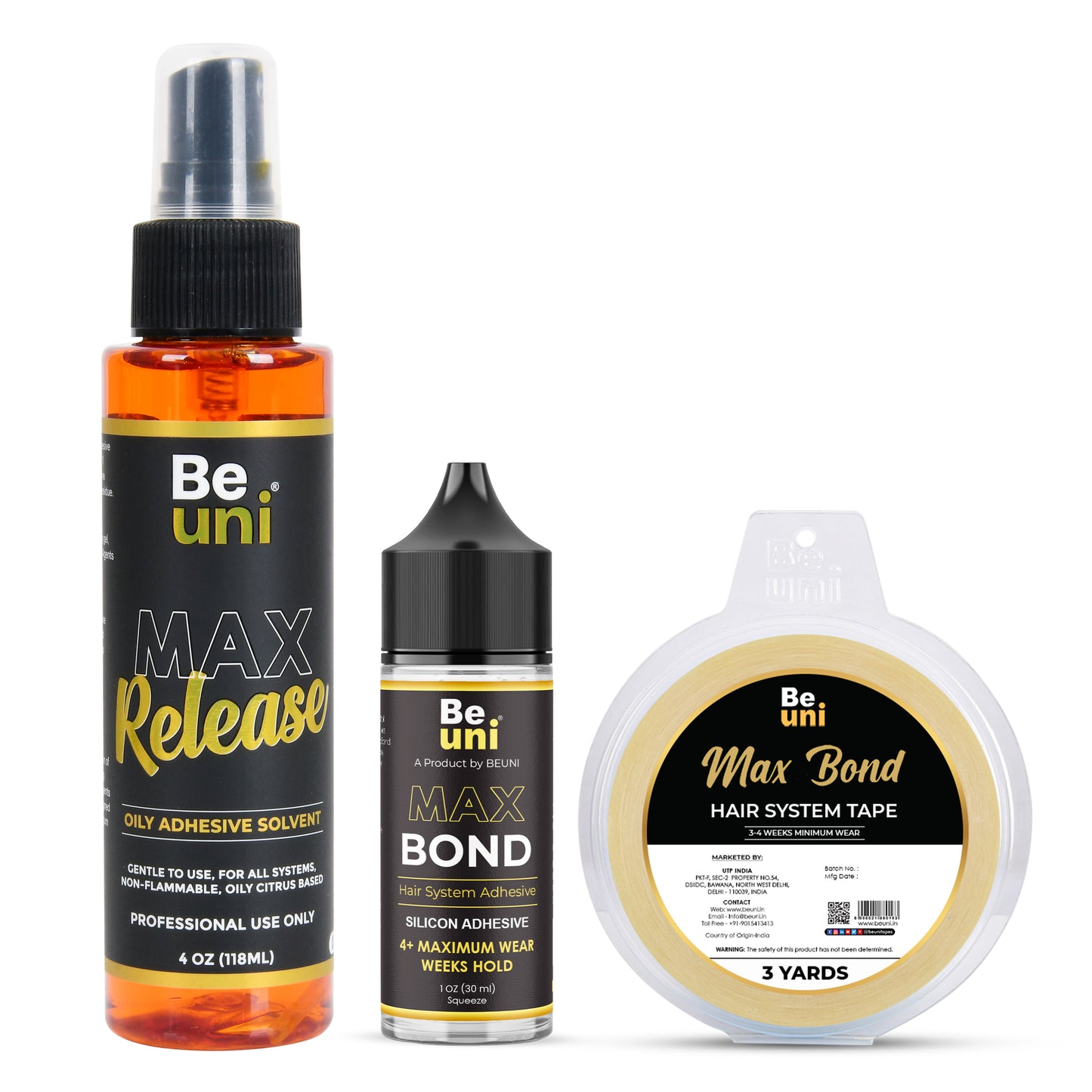 Max Bond Hair Wig Adhesive (30Ml) + Max Bond Double side Tape (3yd) + Max Release Remover (118ml)- 3 product combo