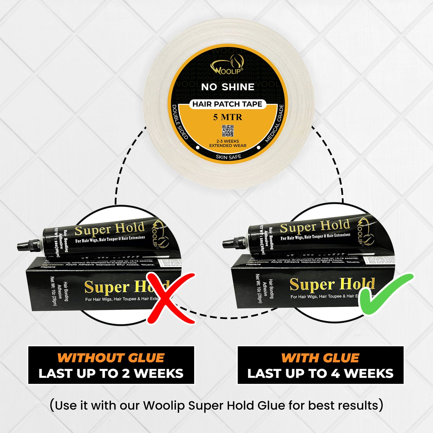 Woolip Super Stretch Double sided No shine Hair Patch Tape Unisex (5 Meter)