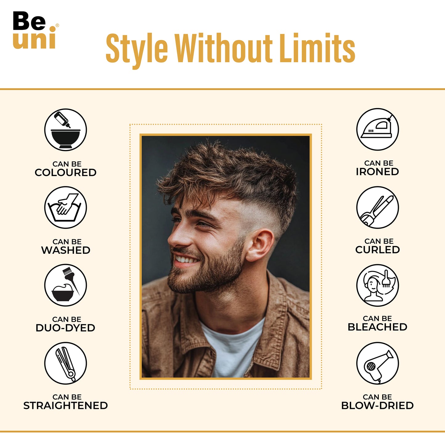 Beuni PU Skin Base Hair Toupee for Men 100% European Hair Replacement System, 0.03mm Thin Skin V-Looped Hair Patch for Men (Black)