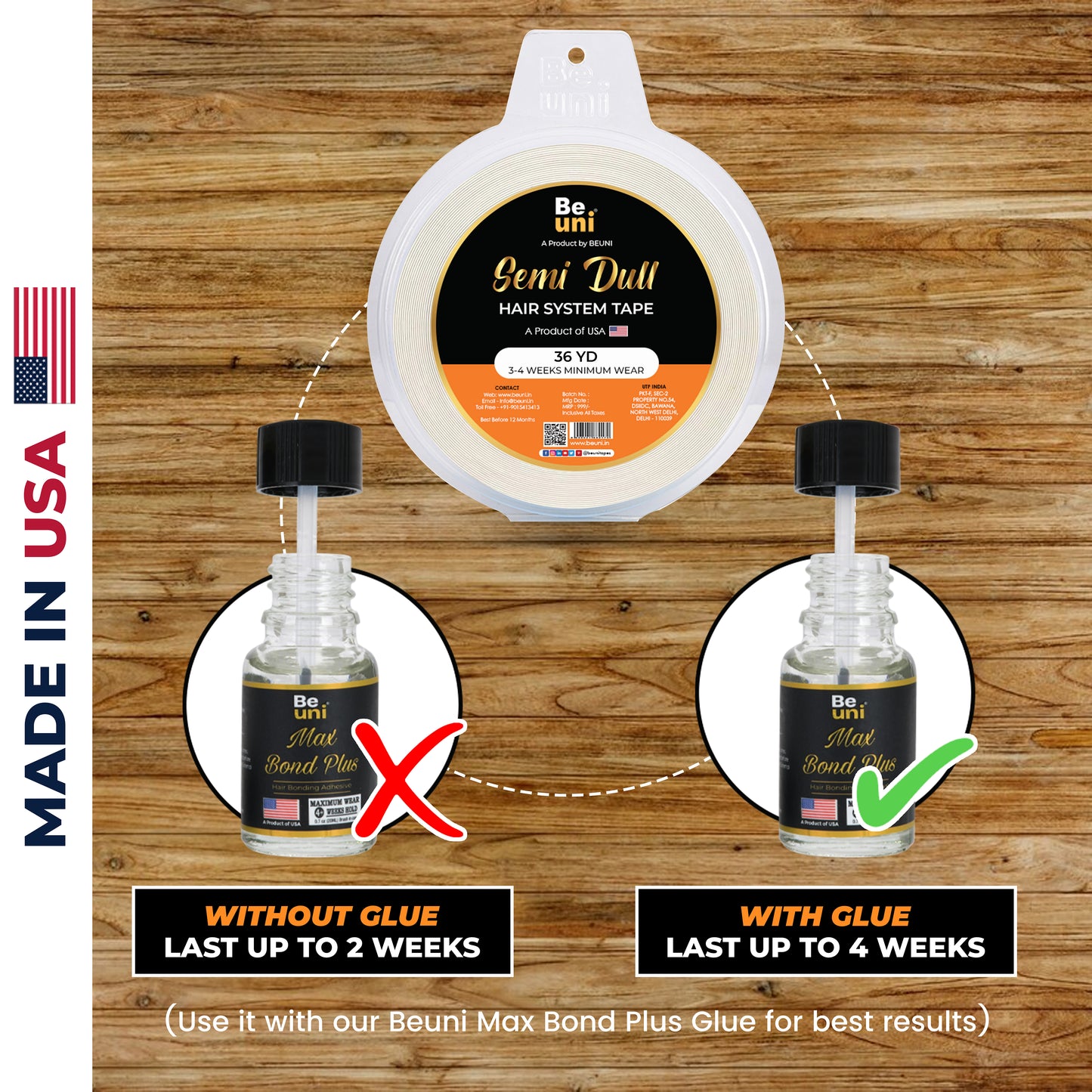 Premium Semi Dull Double Sided Transparent No Shine Hair Extension Tape | Hair Patch Tape (1 x 36 YD)