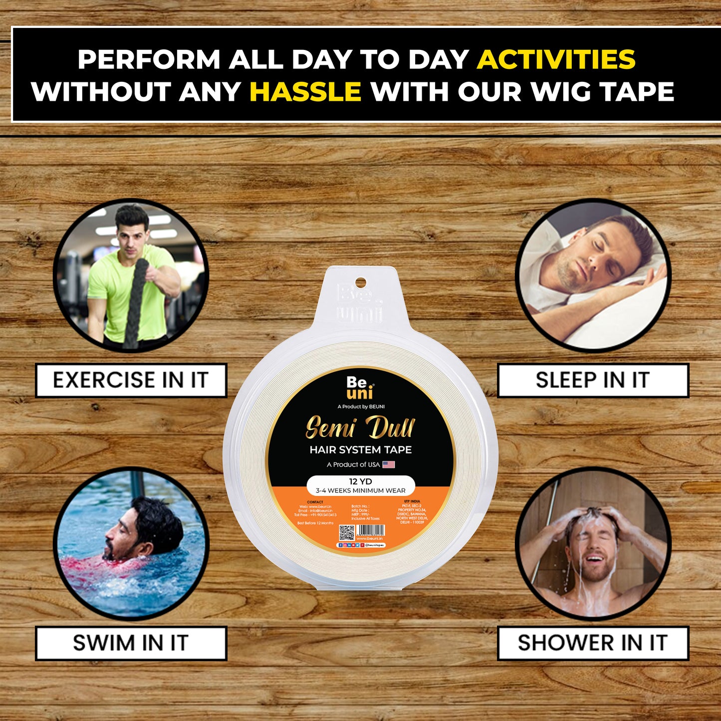 Premium Semi Dull Double Sided Transparent No Shine Hair Patch Tape (1 x 12 YD)