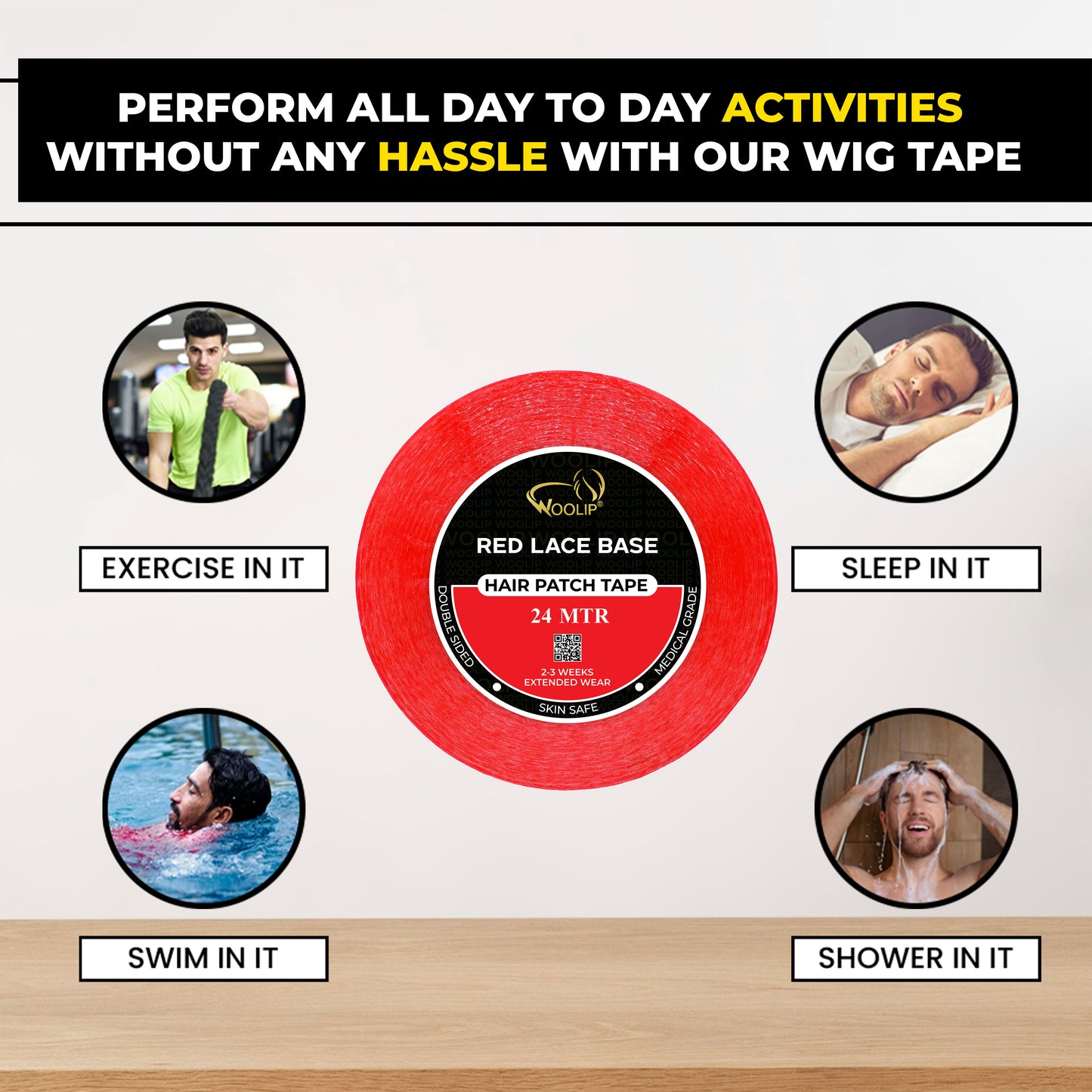 Woolip Transparent Hair Double sided Patch & Hair Toupee Red Tape (24 Meter)