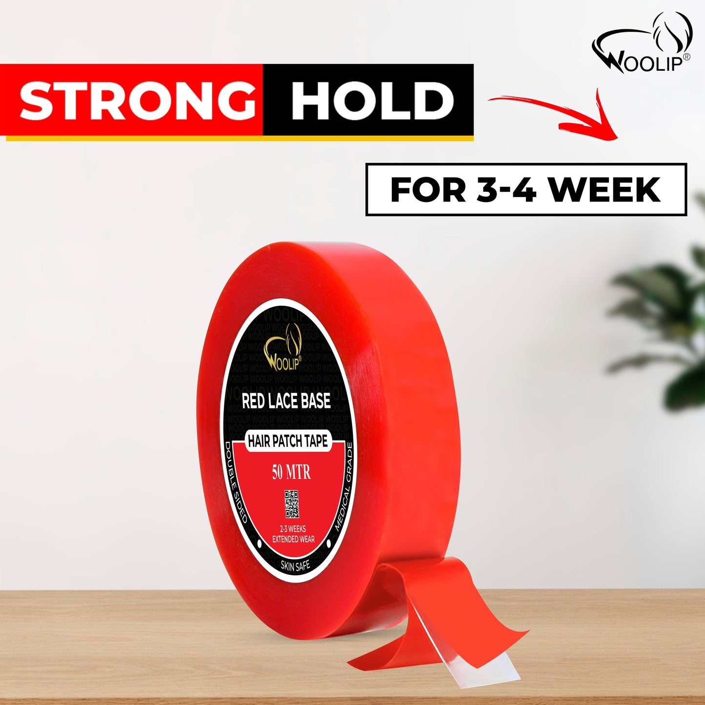Woolip Transparent Double Sided Red Tape For Hair Patch & Toupee (50 Meter)
