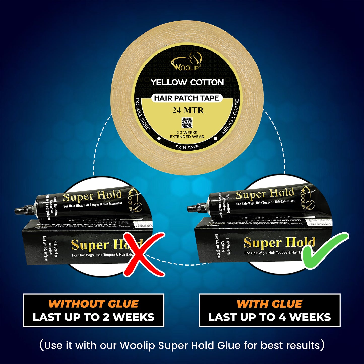 Woolip Yellow cotton Tape | German Brown Tape | Wig Tape I Hair Patch Tape (24 meter)