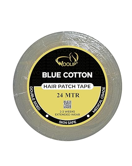 Woolip Yellow box strong blue Tape | 1 Inch Cotton Material, Double Sided, and Waterproof Hair patch Tape (Blue- 24meter)