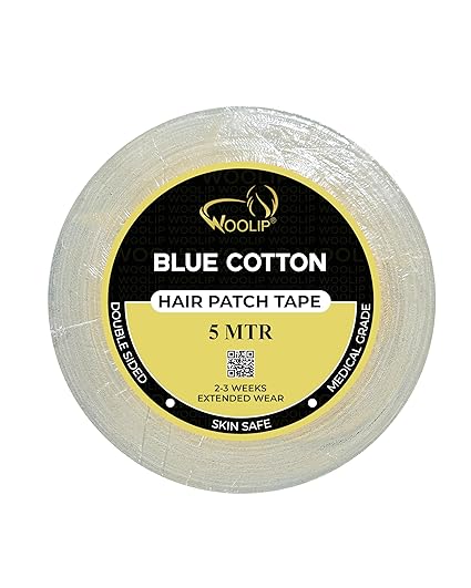 Woolip Yellow box strong blue Tape | 1 Inch Cotton Material, Double Sided, and Waterproof Hair patch Tape (Blue- 5meter)