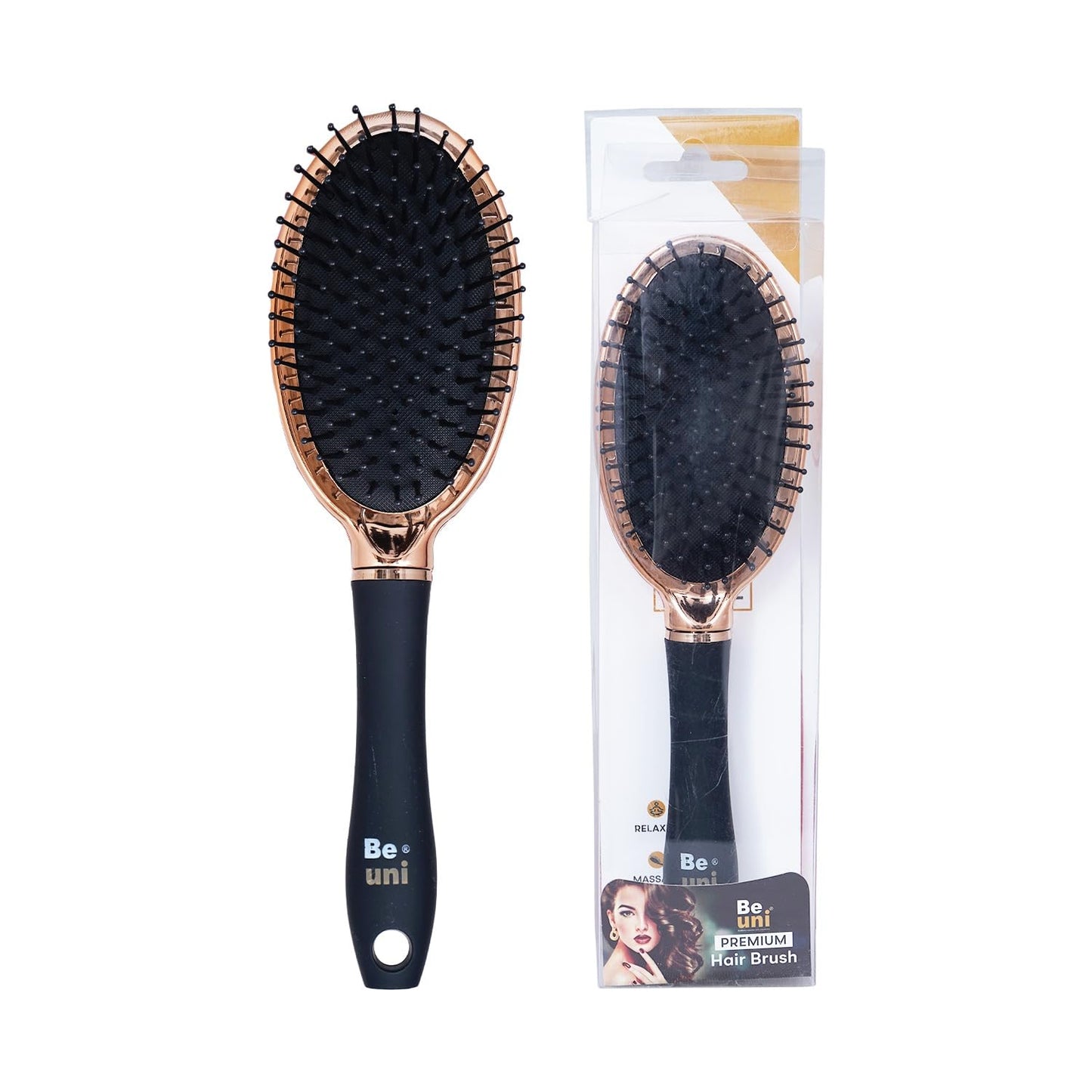 (Oval Cushion Golden) Beuni Professional Perfect Hair Brush for Men, Women, and Kids, Detangler for All Hair Types with Soft Bristles