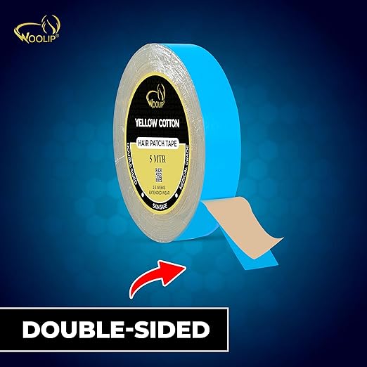 Woolip Yellow box strong blue Tape | 1 Inch Cotton Material, Double Sided, and Waterproof Hair patch Tape (Blue- 5meter)