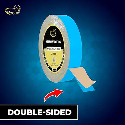 Woolip Yellow box strong blue Tape | 1 Inch Cotton Material, Double Sided, and Waterproof Hair patch Tape (Blue- 5meter)