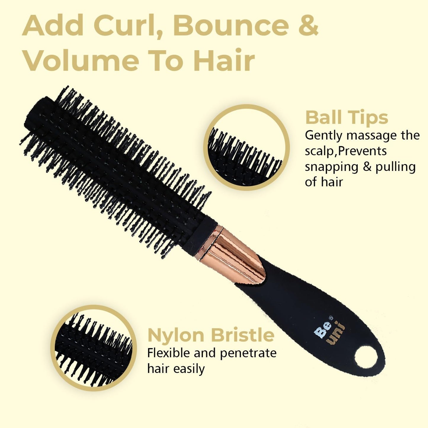 (Roller Brush) Beuni Professional Perfect Hair Brush for Men, Women and Kids, Detangler for All Hair Types with Soft Bristles