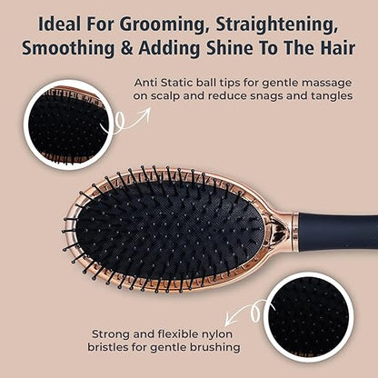 (Oval Cushion Golden) Beuni Professional Perfect Hair Brush for Men, Women, and Kids, Detangler for All Hair Types with Soft Bristles