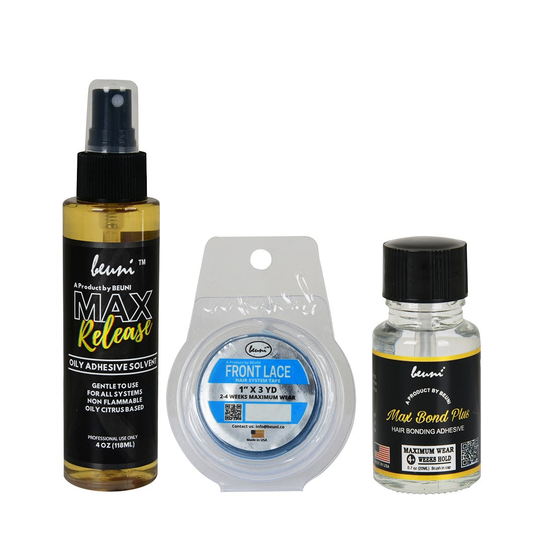 Max Release Remover (118ml) + Front Lace Tape (1'' x 3yd) +  Max Bond Plus Strong Glue (20ml)- 3 product combo