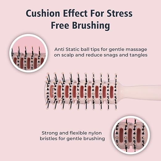 (Vent Peach) Beuni Professional Perfect Hair Brush for Men, Women and Kids, Detangler for All Hair Types with Soft Bristles