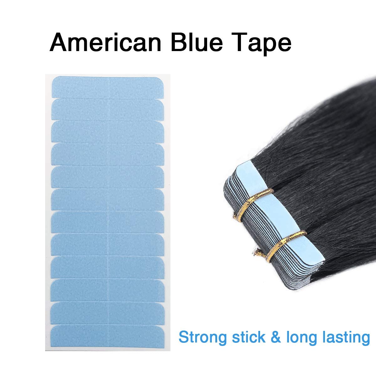 Beuni Hair Extension Tape Tabs Double Sided Extension Tapes for Replacement (4cm x0.8cm) (Blue - 96 Tabs)