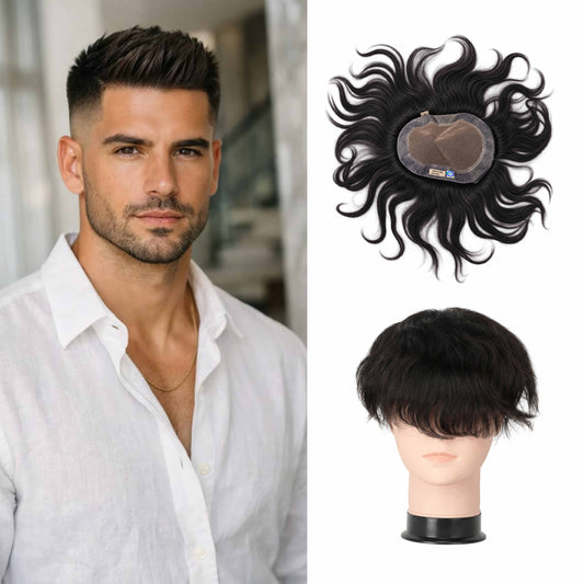 Beuni Australian Hair Patch Transparent Poly PU Front and Border Undetectable Hair Wig for Men (Black)