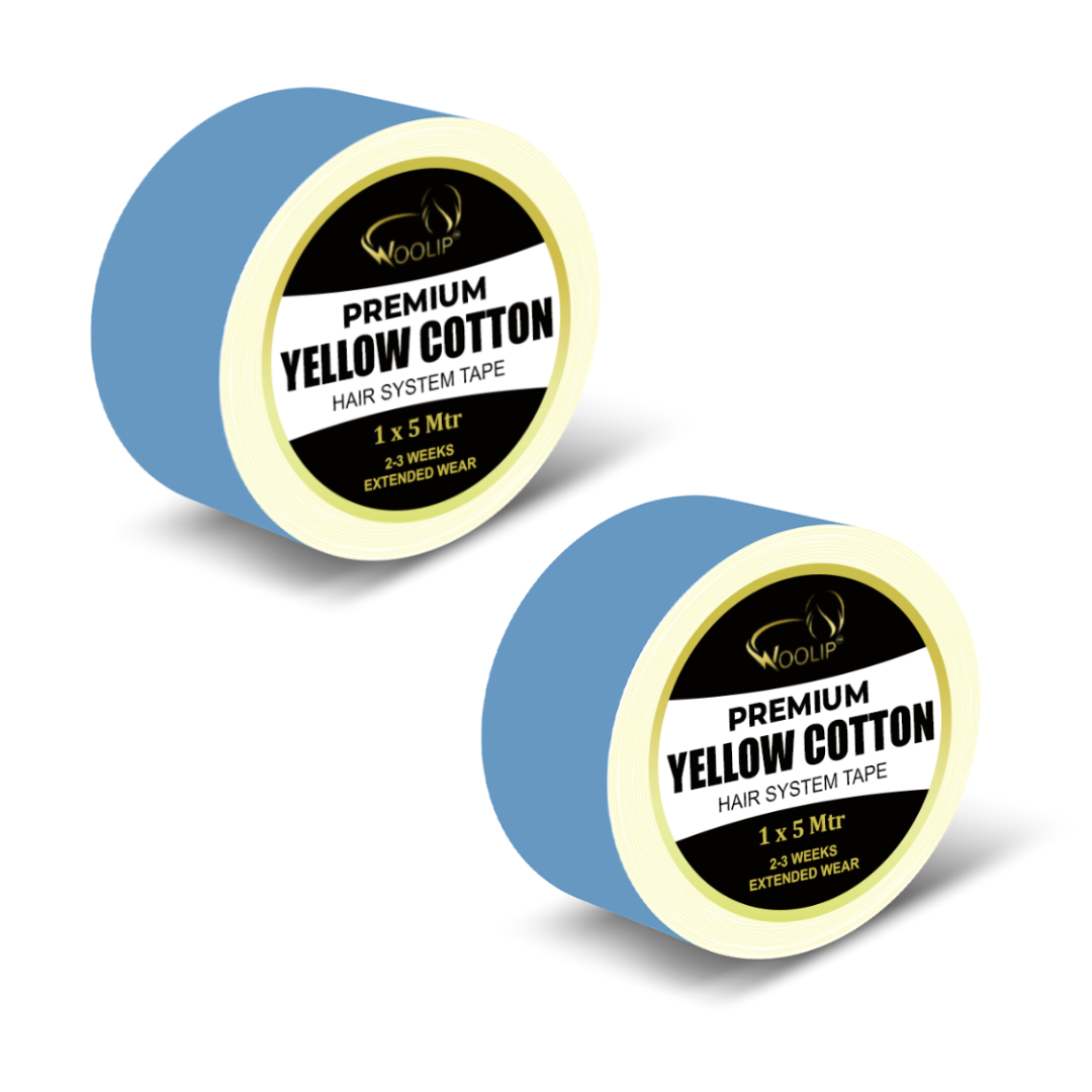 Woolip Yellow box strong blue Tape | 1 Inch Cotton Material, Double Sided, and Waterproof Hair patch Tape (Blue- 5meter)- Pack of 2 combo