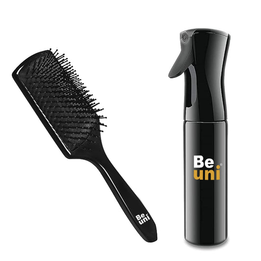 Beuni Continuous Spray Bottle & Brush (10.1oz/300ml) (Black) + Beuni Premium Hair Brush for Men & Women (Black)- Combo Pack