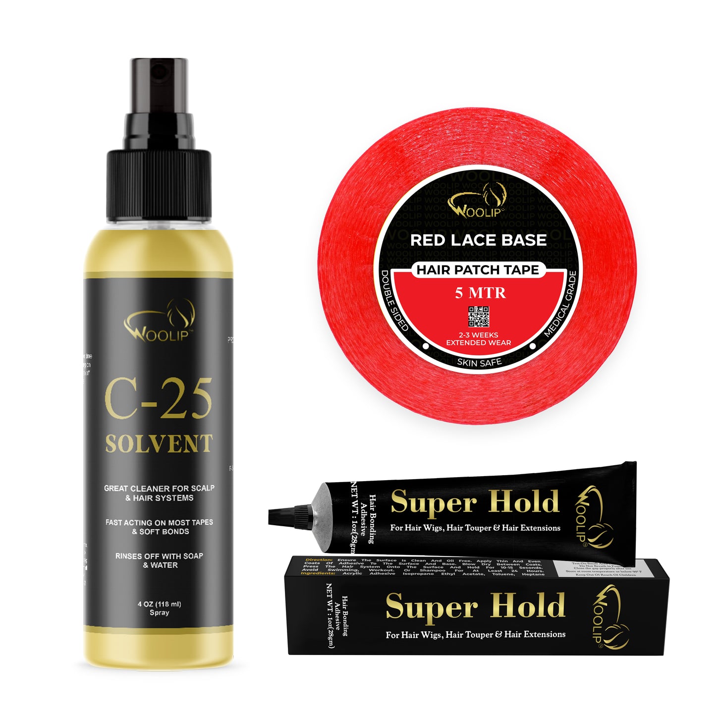 C-25 Fast Remover(118ml) + Super Hold strong Adhesive(28g) + Strong Red Tape(5m)- 3 Combo Pack