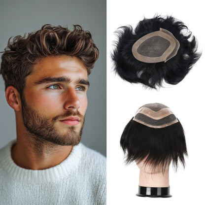 Beuni Front lace Hair patch for men | Hair wig for men | 100% natural human hair | Natural Hairline| Comfortable Lace Base | Black