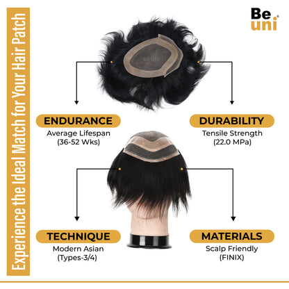 Beuni Front lace Hair patch for men | Hair wig for men | 100% natural human hair | Natural Hairline| Comfortable Lace Base | Black
