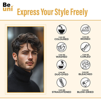Beuni Front lace Hair patch for men | Hair wig for men | 100% natural human hair | Natural Hairline| Comfortable Lace Base | Black