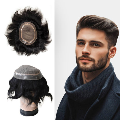 Beuni Golden Hair Miraj Hair Patch for Men-Natural Looking Slik Base Hair System/Patch/Toupee/Wig/Piece,Non Surgical Hair Replacement Solution -Black
