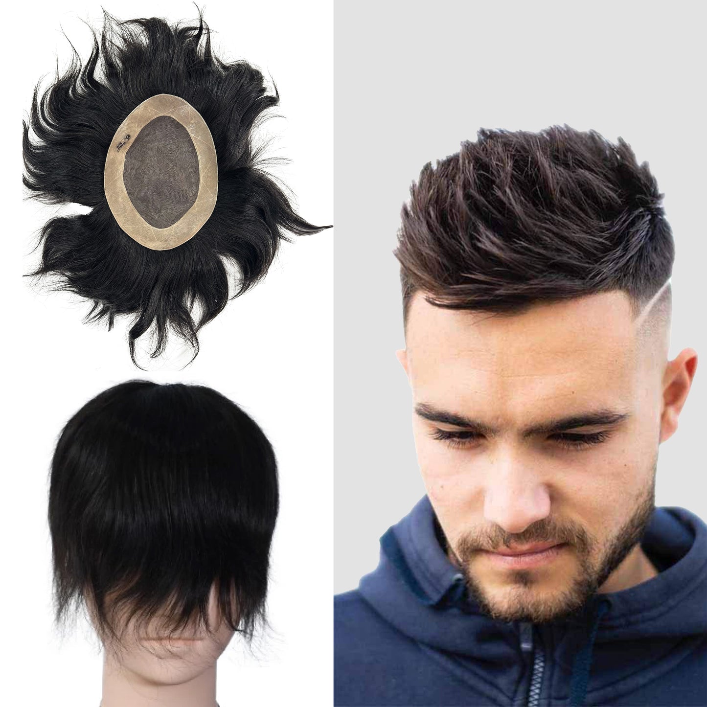 Woolip Hair patch for men, Hair wig for men, Monofilament, 100% natural human hair, Durable & Easy To Self-Service, Men, Pack of 1 (Black)