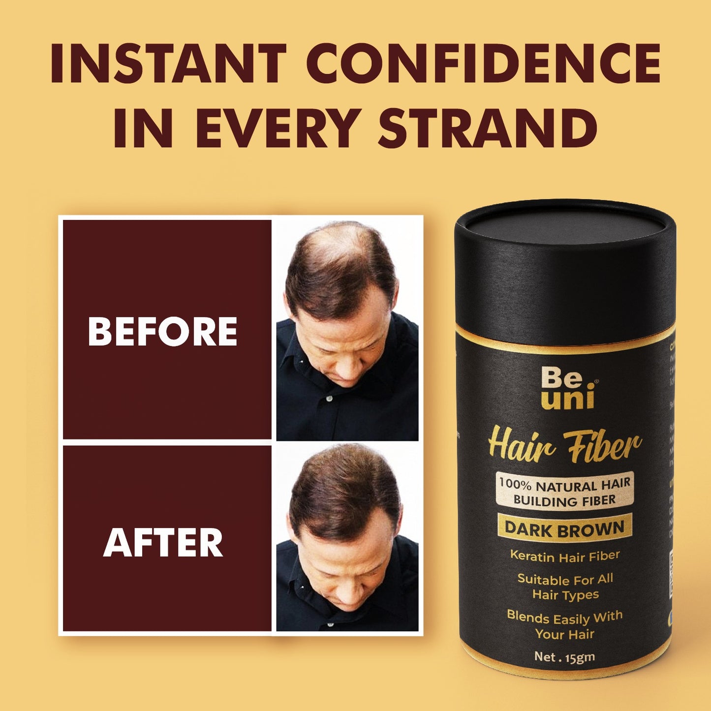 Beuni Hair Fibers for Women & Men (Dark Brown- 15 gm)