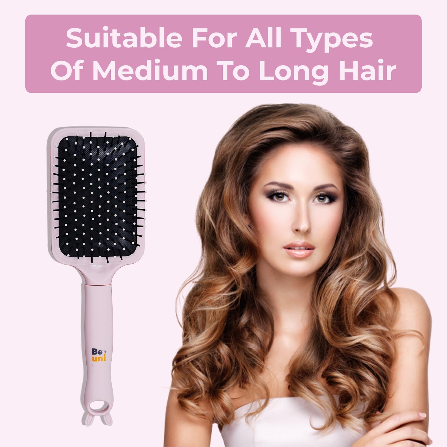 (Paddle Pink) Beuni Professional Perfect Hair Brush for Men, Women, and Kids, Detangler for All Hair Types Soft Bristles