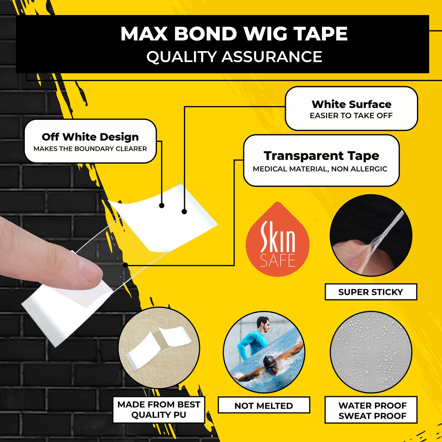 Premium Max Bond Hair System Tape Double Sided Transparent Ultra Hold (36 Pieces Tape Strips)