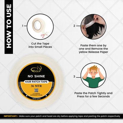 Woolip Super Stretch Double sided No shine Hair Patch Ultra Hold Tape (36 Meter)