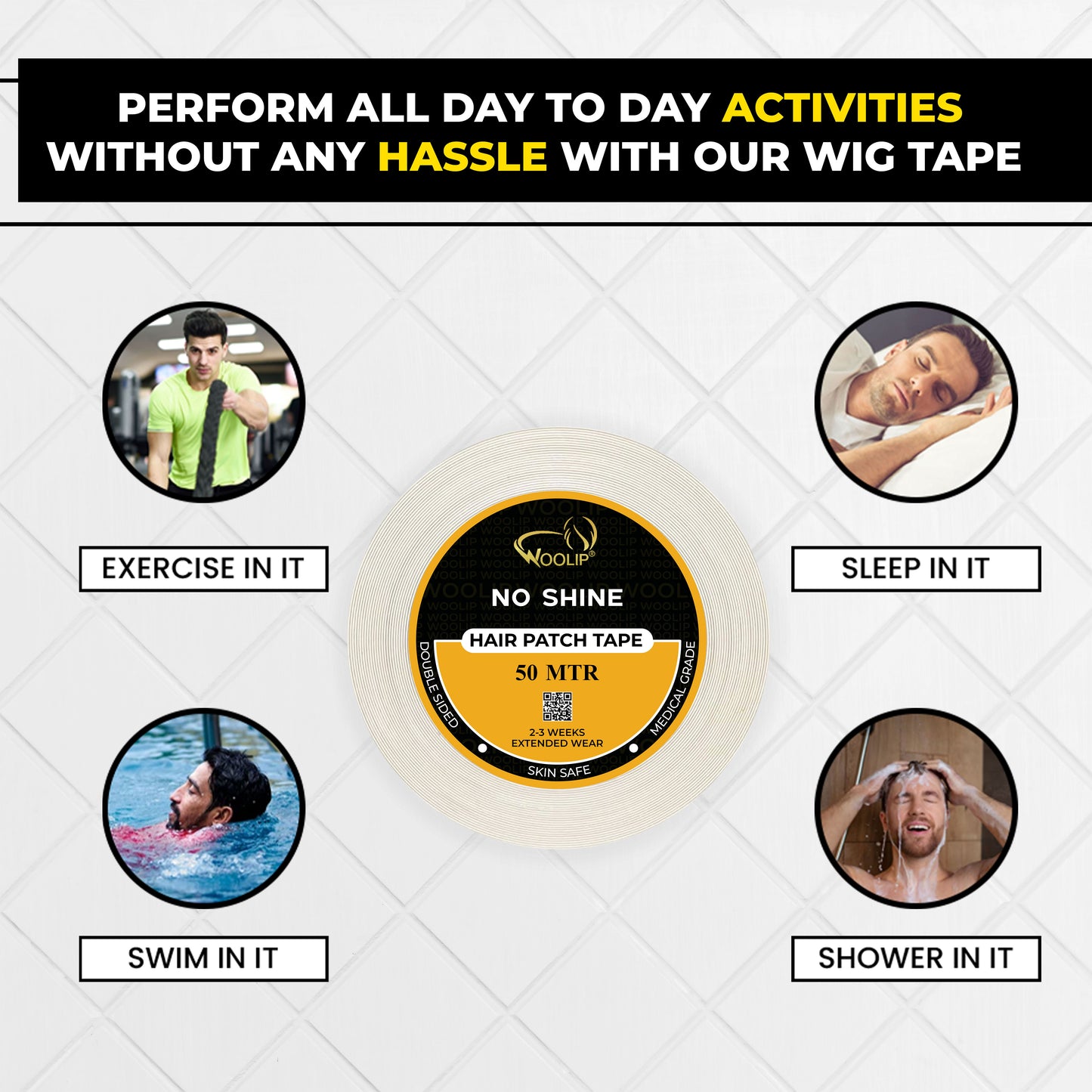 Woolip Super Stretch Double sided No Shine Hair Patch Ultra Hold Tape (50 Meter)