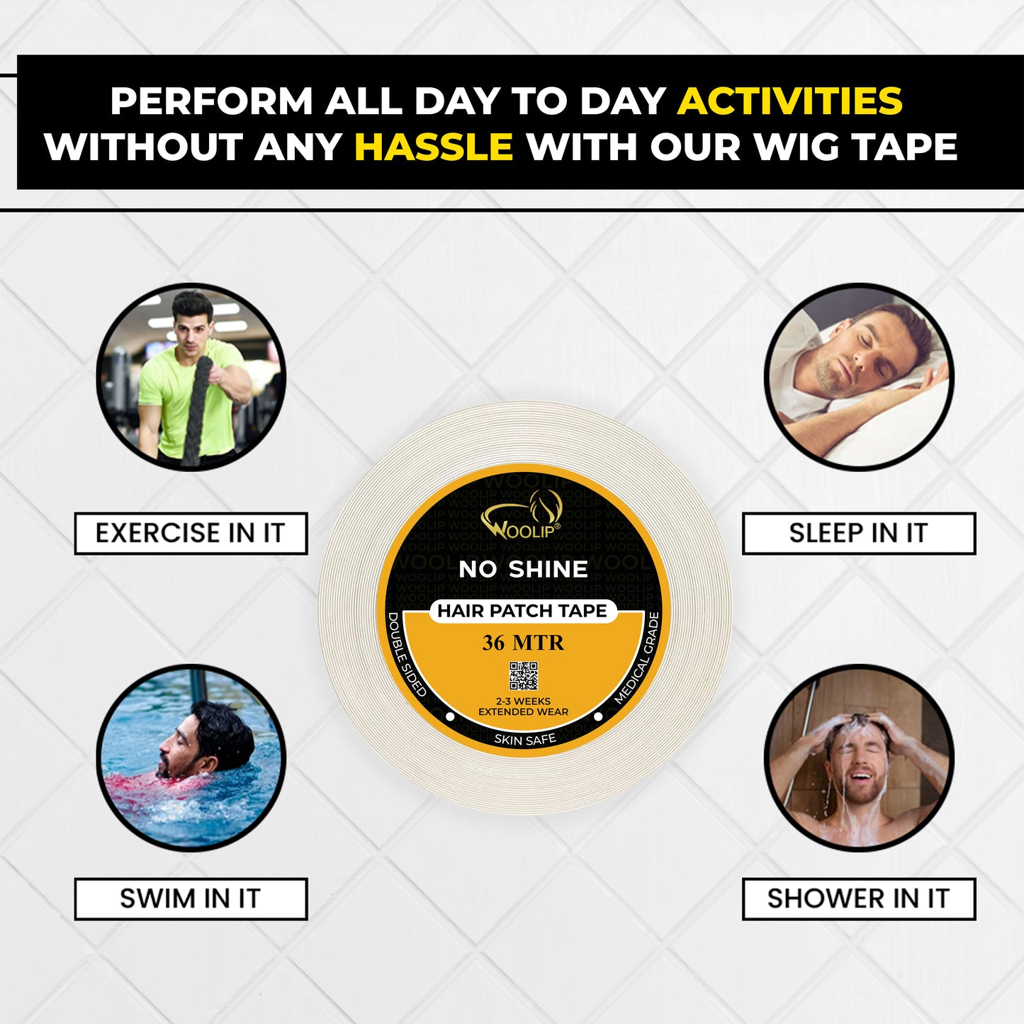 Woolip Super Stretch Double sided No shine Hair Patch Ultra Hold Tape (36 Meter)