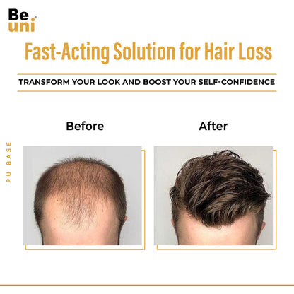 Beuni PU Skin Base Hair Toupee for Men 100% European Hair, 0.03mm Thin Skin V-Looped Hair Patch for Men (Black)