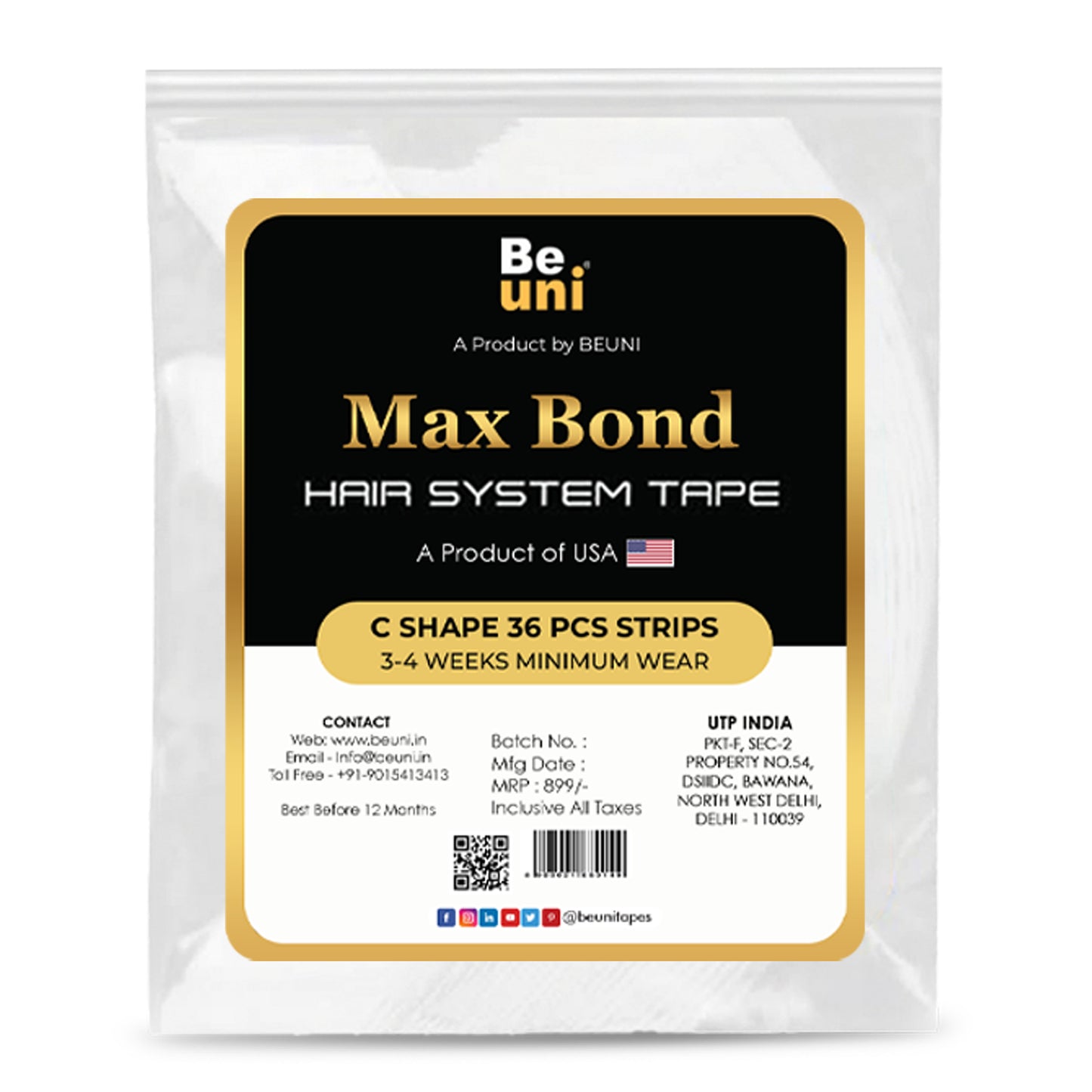 Premium Max Bond Hair System Tape Double Sided Transparent Ultra Hold (36 Pieces Tape Strips)