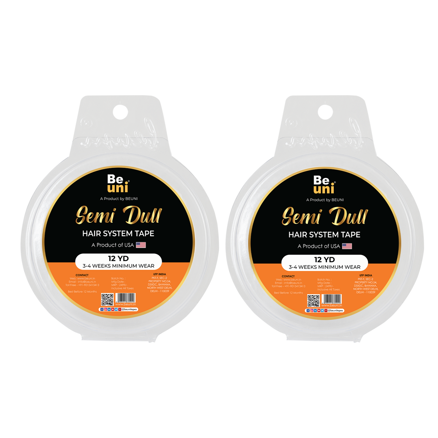 Premium Semi Dull Double Sided Transparent No Shine Hair Patch Tape (1 x 12 YD)