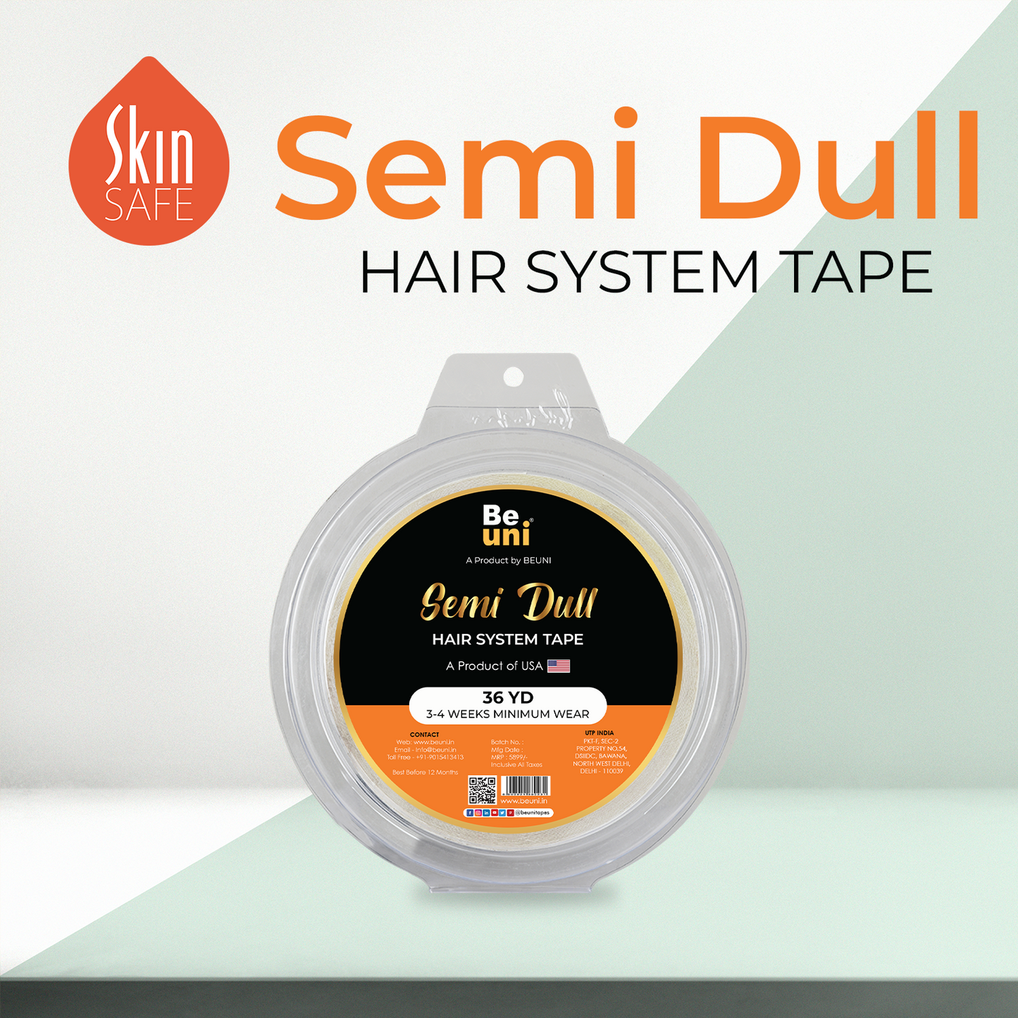 Premium Semi Dull Double Sided Transparent No Shine Hair Extension Tape | Hair Patch Tape (1 x 36 YD)