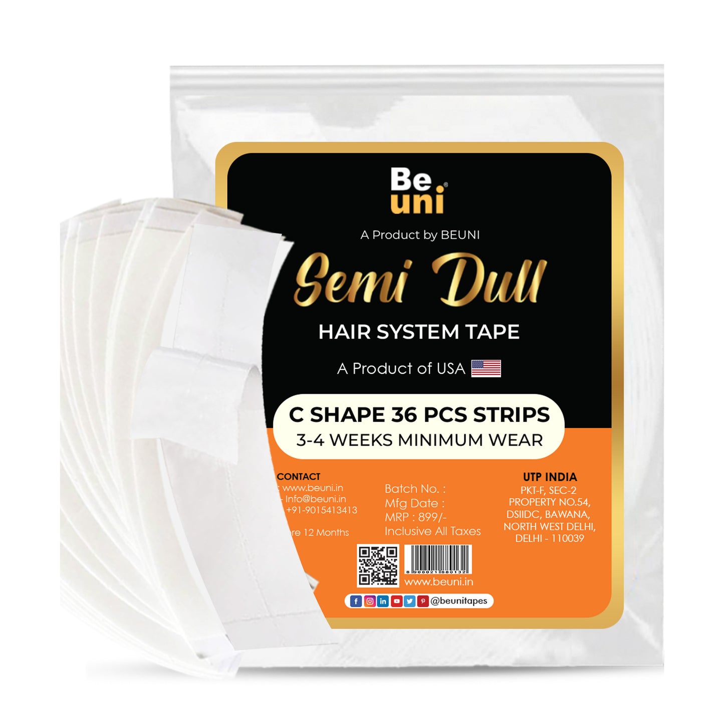 Premium Semi Dull No Shine Wig Tape Double Sided Transparent No Shine High Adhesive (36 Strips)