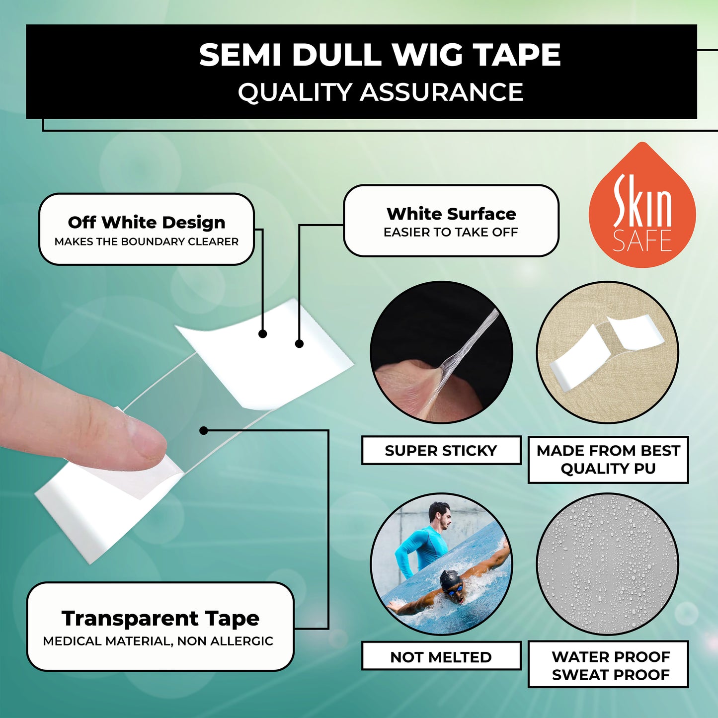 Premium Semi Dull No Shine Wig Tape Double Sided Transparent No Shine High Adhesive (36 Strips)