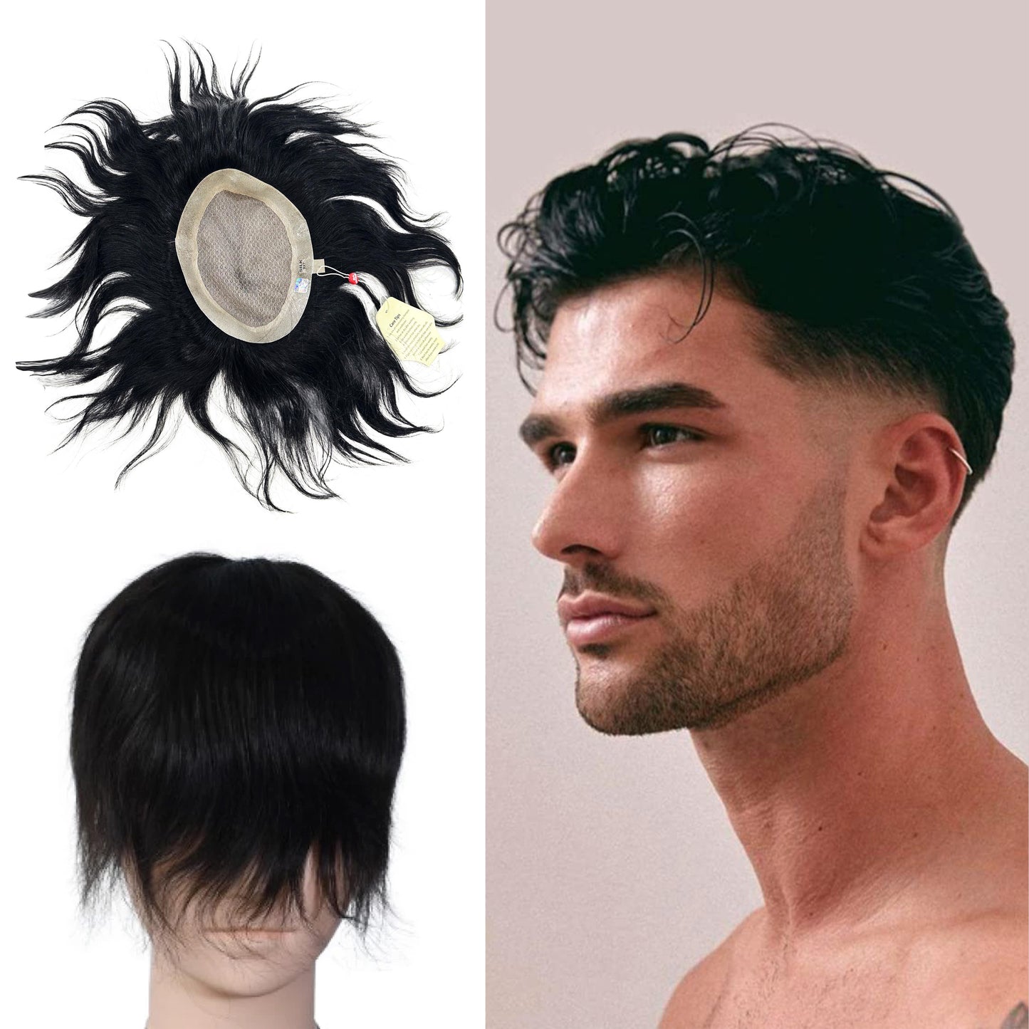 Beuni Silk Base Miraj Hair Patch/Hair Wig for men Skin Base 100% natural human hair Premium Hair Patch For Men (Natural Black)